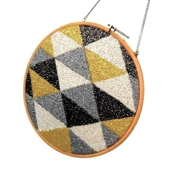 Other - HANDMADE | Handmade Shimmer Bead 13” Round Wall Hanging Chain Tapestry.